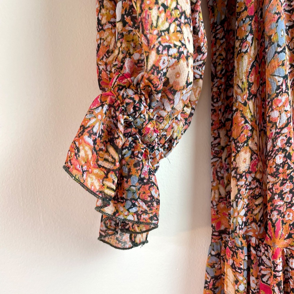 Free People Maxi Dress Floral Tiered Boho Ruffle L Fairy Grunge Ethereal NWT - Picture 3 of 9